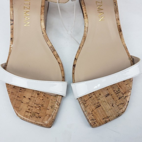 Stuart Weitzman Patent Leather Aleena Wedge Sandal in White Size 9.5 B - Picture 5 of 15